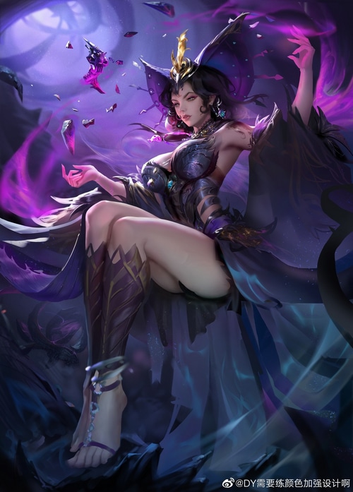 Fantasy girl with dark hair and purple magic