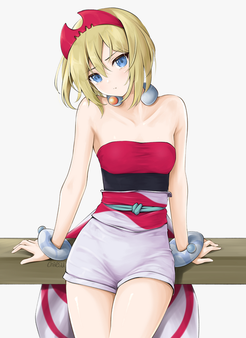 Pokémon character with blonde hair and blue eyes