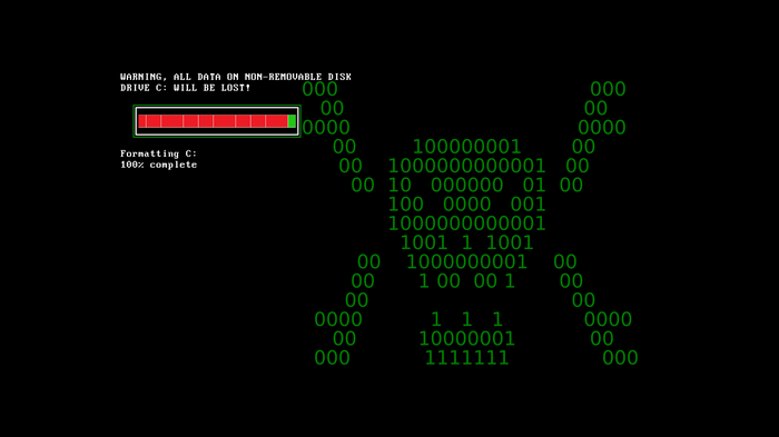 MS-DOS Formatting Drive C with Binary Skull