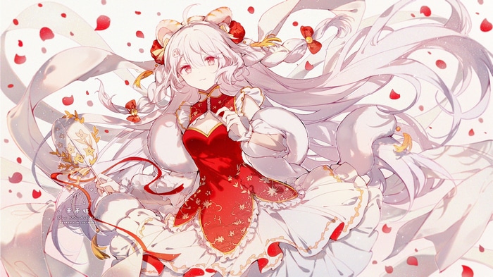 Virtual Youtuber with white hair and red eyes