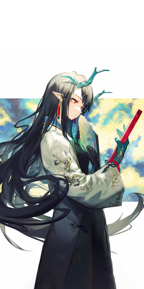 4K Arknights Dusk holding a red fan