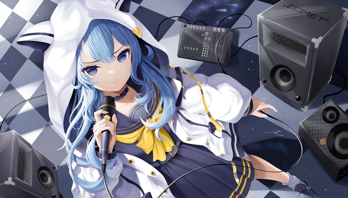 Hoshimachi Suisei Singing with Speakers and Mixer