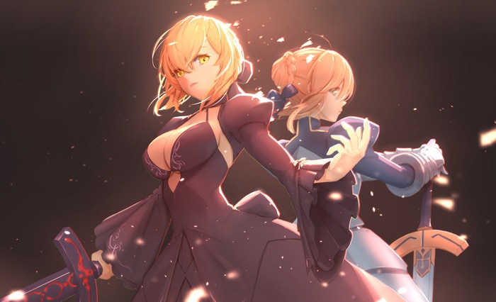 Saber Alter and Saber with swords