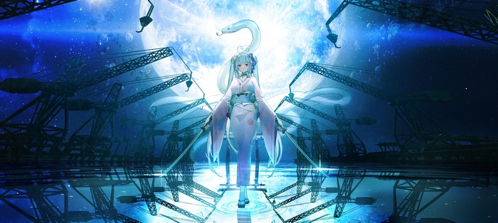Niliu Chahui with snake and cranes in space