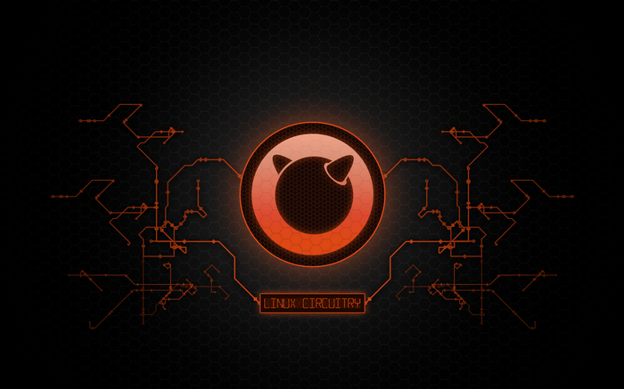 FreeBSD logo with circuitry and honeycomb pattern