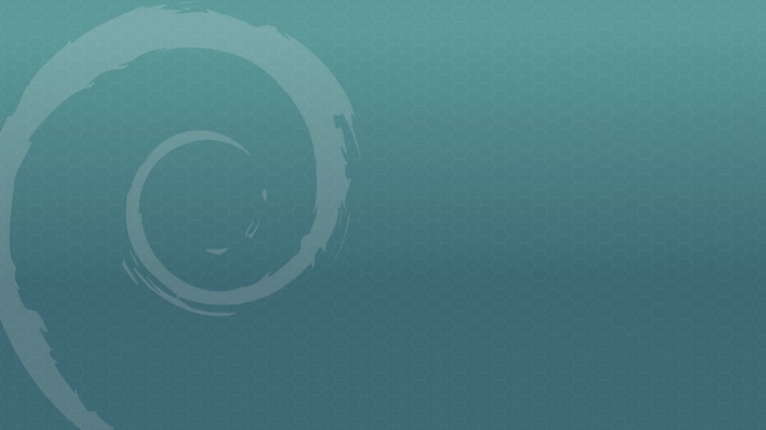 Debian logo on a blue hexagonal pattern