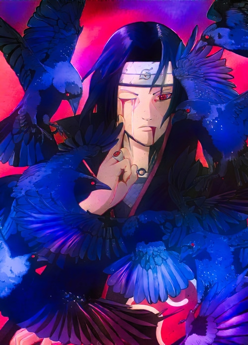 Uchiha Itachi surrounded by crows