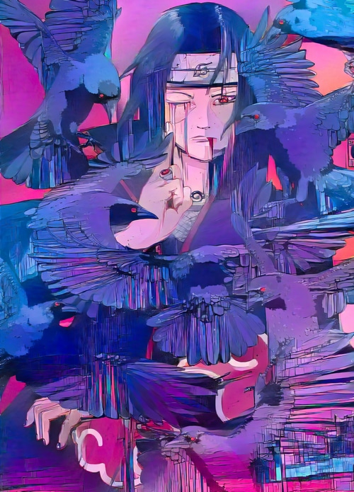 Uchiha Itachi surrounded by crows, Naruto Shippuden