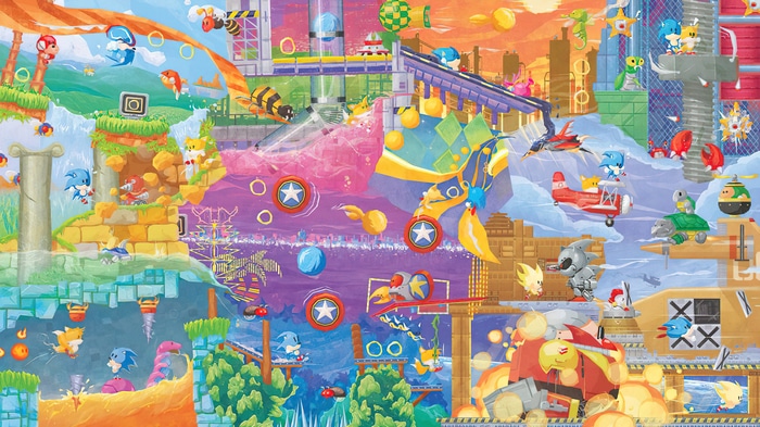 Sonic the Hedgehog and Tails in a vibrant world