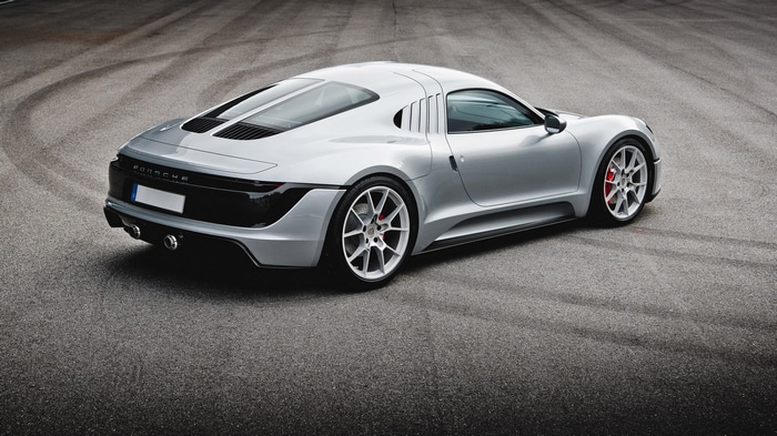 Silver Porsche sports car on asphalt