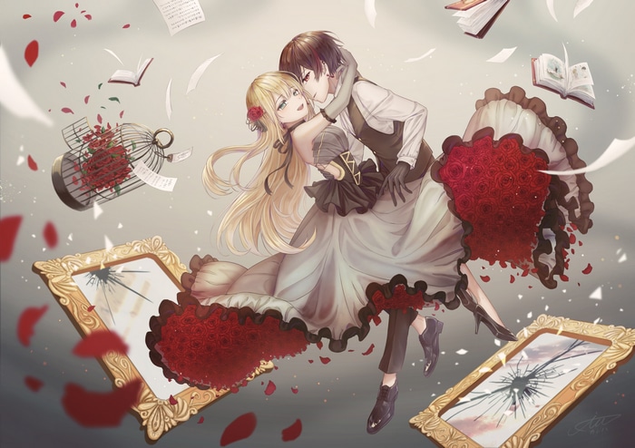 4K Anime Couple Dancing with Roses