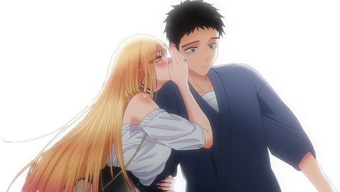 Marin Kitagawa whispers to Wakana Gojo from Sono Bisque Doll wa Koi wo Suru