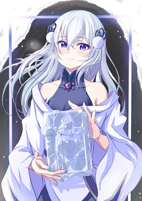 Yuki-Onna from Yu-Gi-Oh! holding a gift