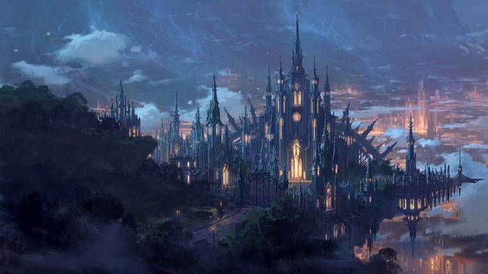 Fantasy castle architecture by Frank Sun
