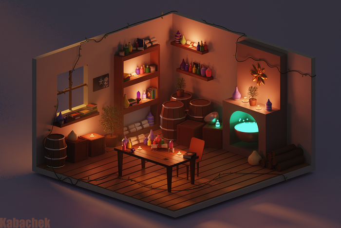 Gabachek's Alchemist Laboratory with Potions and Barrels