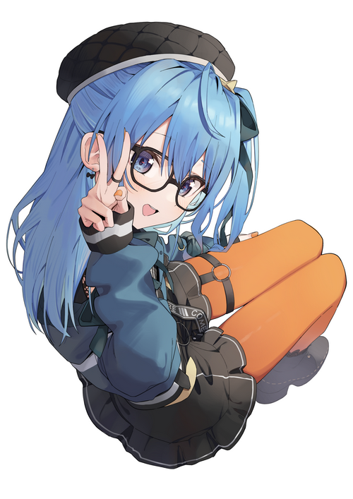 Hoshimachi Suisei with blue hair and glasses