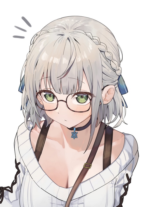 Shirogane Noel wearing glasses and a sweater