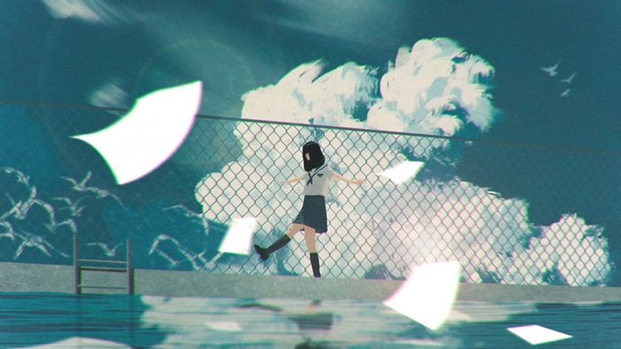 4K Anime Girl on a Fence with Flying Papers