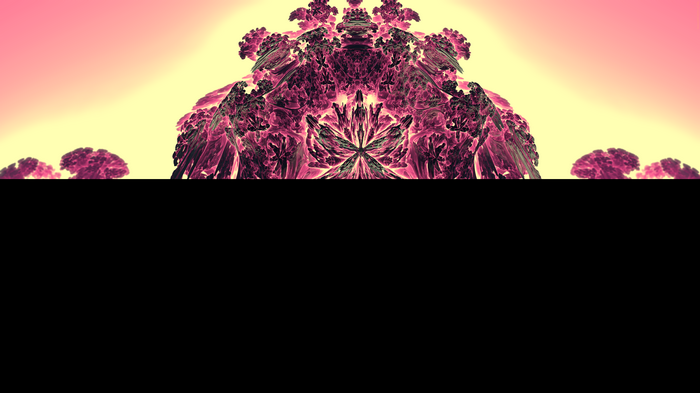 Symmetrical fractal pattern in pink and yellow