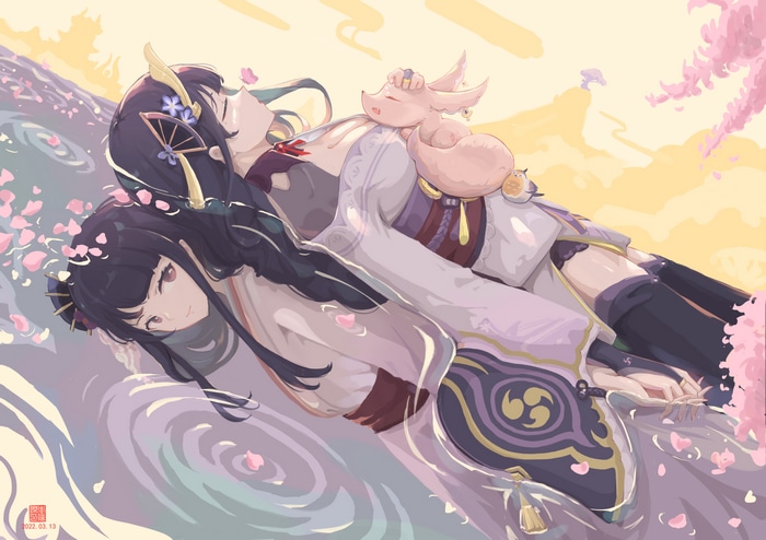 Raiden Makoto and Raiden Shogun with a fox spirit