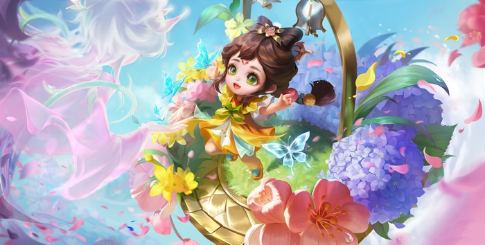 4K illustration of a girl surrounded by flowers and butterflies