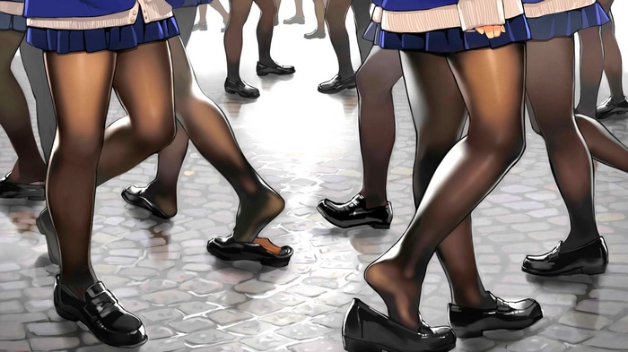 Girls in Pantyhose and Miniskirts Walking
