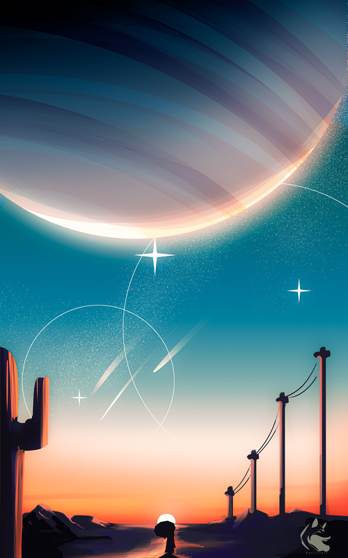 Jupiter and Desert Landscape with Shooting Stars