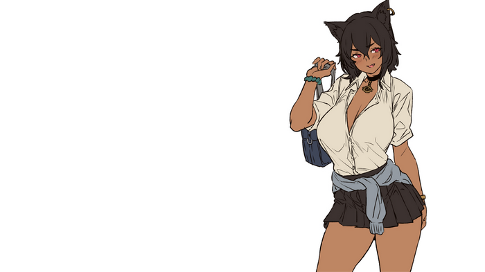 Cat girl in school uniform with pleated skirt