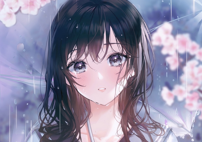 Artwork of Yuna Pang crying in the rain