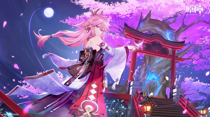 Yae Miko from Genshin Impact in a shrine setting