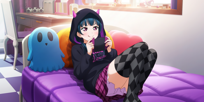 Tsushima Yoshiko from Love Live! Sunshine playing a game