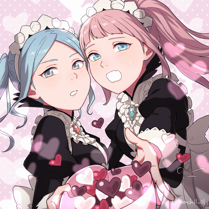 Flora and Felicia from Fire Emblem holding chocolates