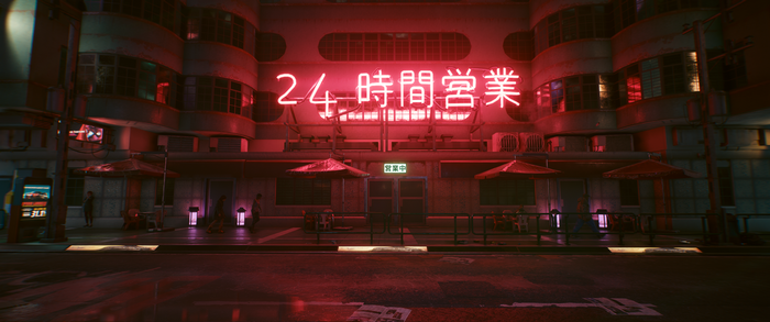 Cyberpunk 2077 24-hour business neon sign