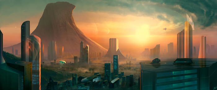 4K Futuristic Cyberpunk Cityscape at Sunset