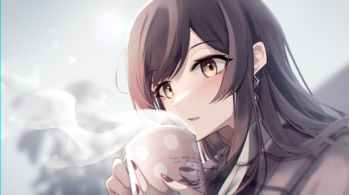 Oosaki Amana from THE iDOLM@STER holding a cup