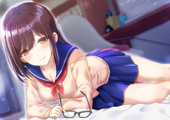 Anime girl in school uniform with glasses