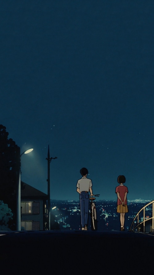 Shizuku Tsukishima and Seiji Amasawa at night