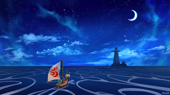The Legend of Zelda: The Wind Waker sailing at night