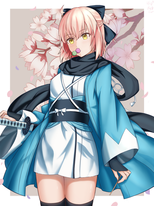 Okita Souji from Fate/Grand Order with cherry blossoms