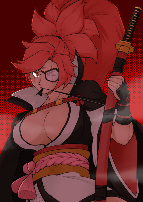 Baiken from Guilty Gear holding a katana