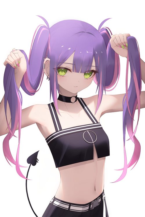 Tokoyami Towa with purple twintails and green eyes