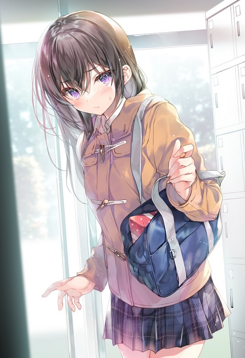 Miwabe Sakura wearing a coat and holding a bag