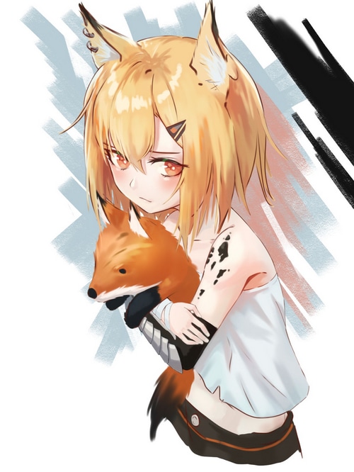 Fox girl holding a fox plushie