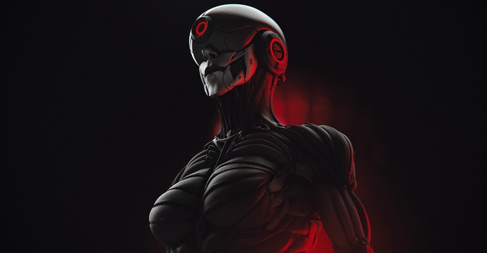 4K Futuristic Cyborg with Red Accents