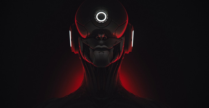 4K Futuristic Cyborg with Red Glow