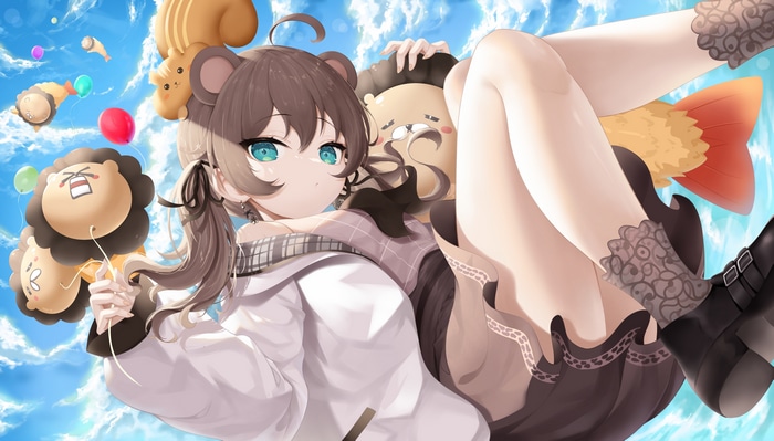 Natsuiro Matsuri with animal ears and plush toys