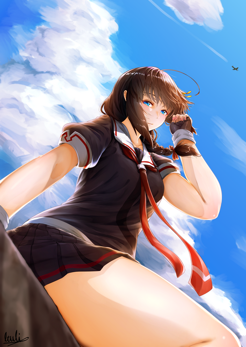 Shigure from Kantai Collection in a school uniform