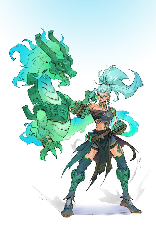 Fantasy girl with a green dragon