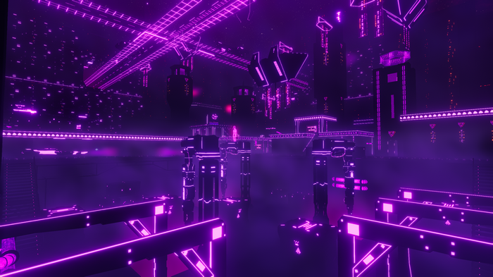 Neon cyberpunk city with pink lights