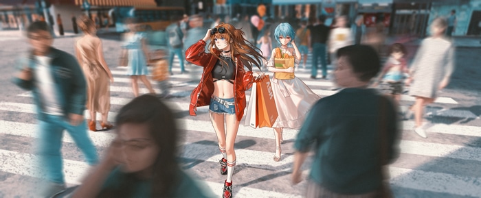 Asuka Langley Soryu and Ayanami Rei shopping